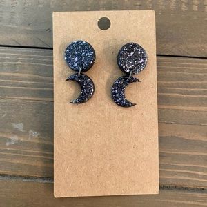 Clay Moon Earrings black metallic purple dangle
